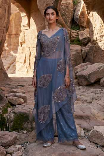 Ruceru Draped Blouse & Pant Set 