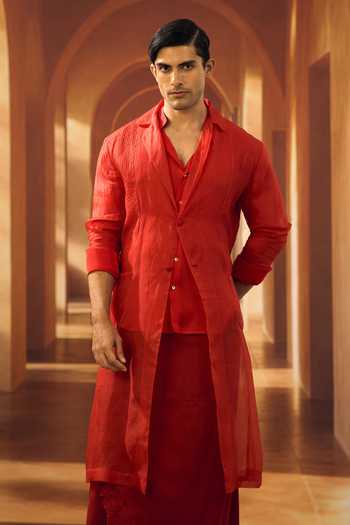 Vivek Karunakaran Scarlet Organza Trench Coat