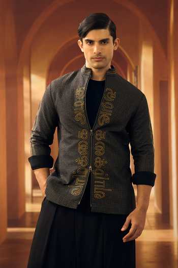 Vivek Karunakaran Noir Checkered Script Applique Shacket