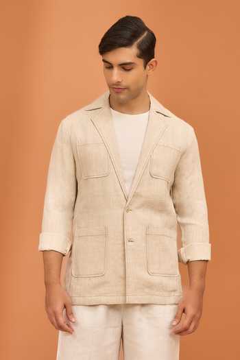 Vivek Karunakaran Sand Notch Collar Linen Shacket 