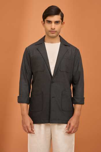 Vivek Karunakaran Charcoal Notch Collar Shacket 