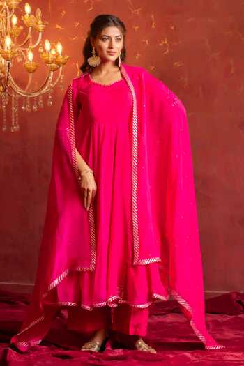 Pomcha Jaipur Taari-Zari Hand Work Organza Anarkali Set 