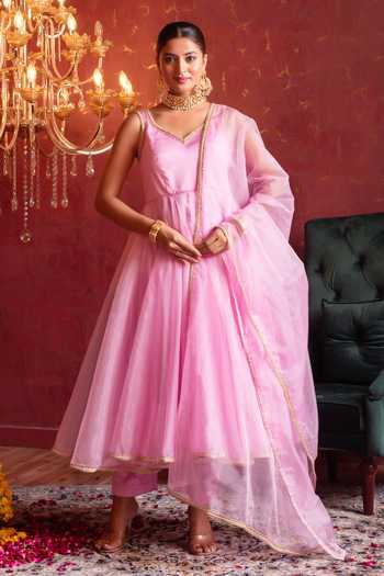Pomcha Jaipur Gota Patti Organza Anarkali Set 