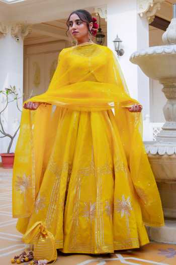 Pomcha Jaipur Mehfil Basant Bahar Gota Patti Lehenga Set 