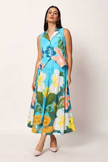 Ruhr India Kosumosu Print Waistcoat & Skirt Set