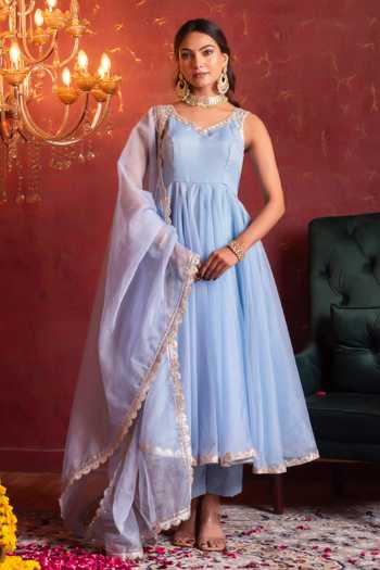 Pomcha Jaipur Gota Patti Organza Anarkali Set 