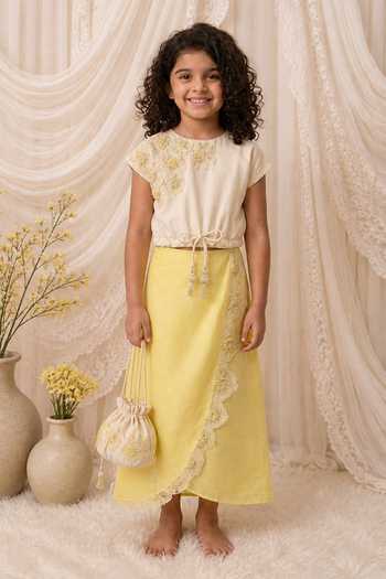 MI Dulce An'Ya Floral Top & Lace Embroidered Skirt Set