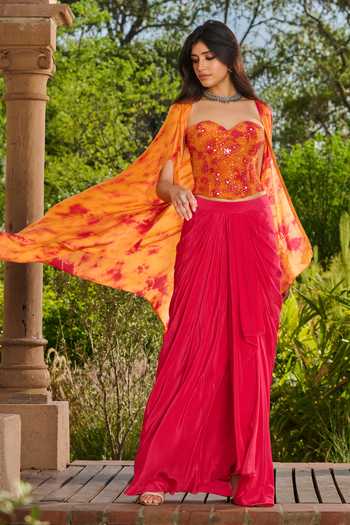 RINESSA Tie Dye Cape & Dhoti Skirt Set 