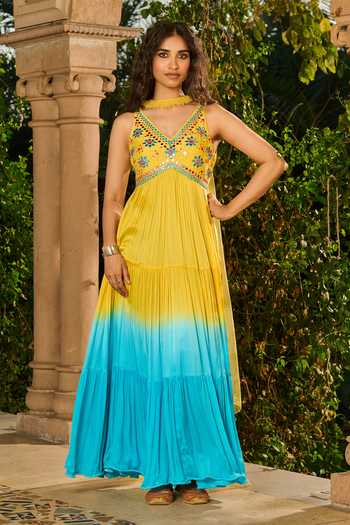 RINESSA Hand Embroidered Ombre Anarkali With Dupatta 