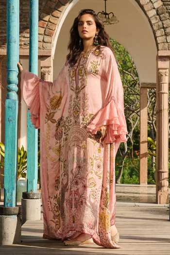 RINESSA Hand Embellished Suzani Print Kaftan With Slip 