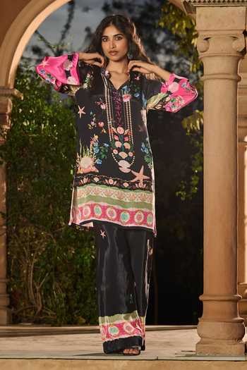RINESSA Silky Printed Kurta & Pant Co-ord Set 