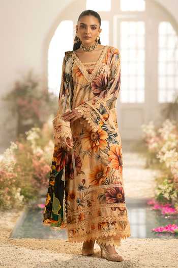 RINESSA Creme Brulee Printed Cotton Kurta Set 