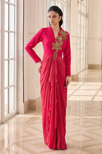 RINESSA Hand Embellished Draped Dress 