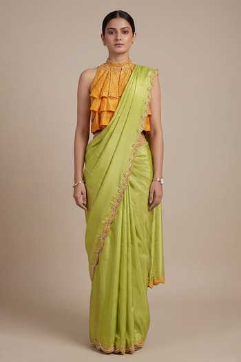 Ellemora Fashions Royal Saffron Saree & Ruffle Blouse Set 