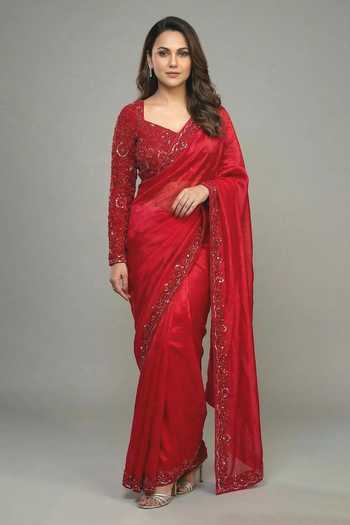 Ellemora Fashions Ruby Rubaiyat Shimmer Tissue Saree Set 