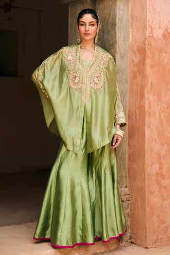 Vinita Bhansali Meher Embroidered Silk Cape Sharara Set 