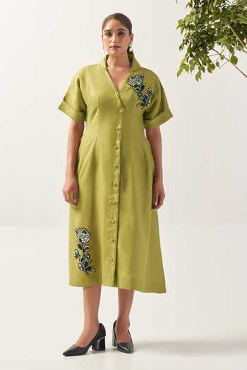 Savaaya Garden Floral Patchwork Linen Dress 