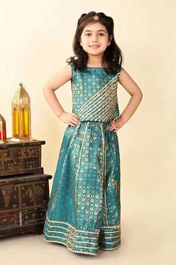 Jhambthreads Foil Print Brocade Lehenga & Top Set 
