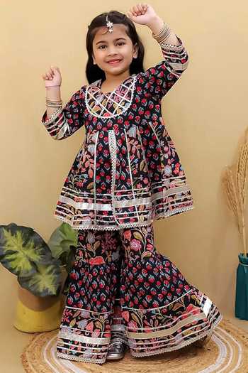 Jhambthreads Floral Print Short Anarkali & Sharara Set 