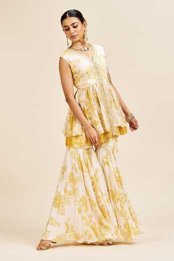 Issa Studio By Chetana & Swathi Aashi Floral Print Peplum Kurta & Sharara Set 