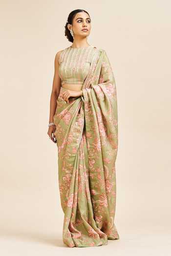 Issa Studio By Chetana & Swathi Akasha Floral Print Silk Saree & Blouse Set 