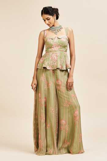 Issa Studio By Chetana & Swathi Nayira Printed Peplum Top & Sharara Set 