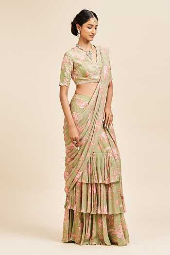 Issa Studio By Chetana & Swathi Nihari Pre-Draped Layered Saree With Blouse 