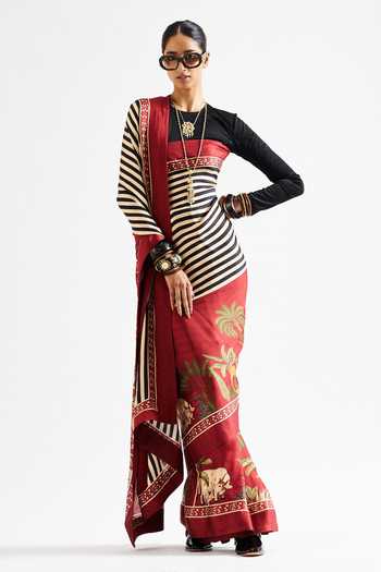 Issa Studio By Chetana & Swathi Faina Striped Saree With Black Blouse 