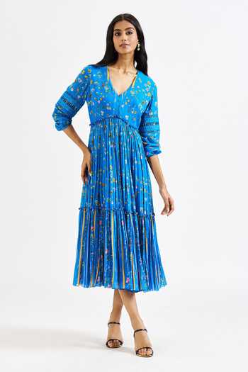 Issa Studio By Chetana & Swathi Lila Floral Print Pleated Dress 