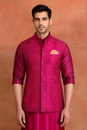 Raghavendra Rathore Jodhpur Fuchsia Luminaire Nehru Jacket