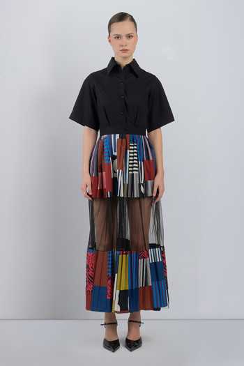 LEH STUDIOS Bloc Mosaic Print Dress 