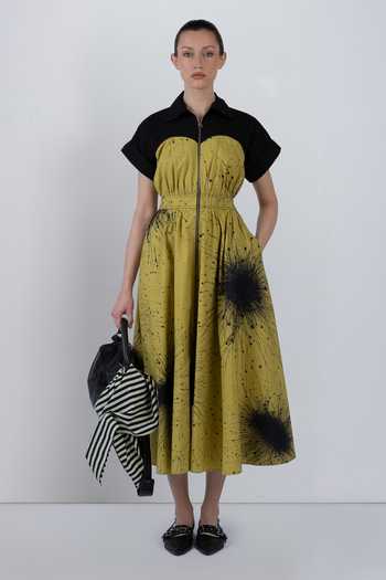 LEH STUDIOS Cup Zipper Printed Dress 