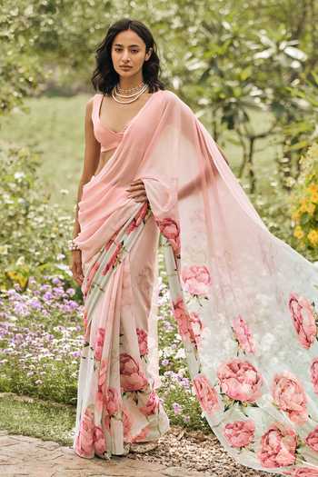 Studio 113 Monica Coral Reef Ombre Saree With Running Blouse 