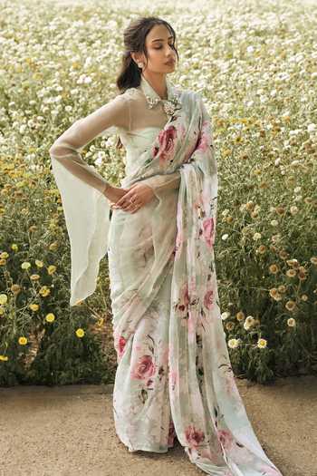 Studio 113 Veronica Printed Chiffon Saree With Running Blouse