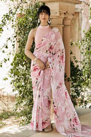 Studio 113 Veronica Print Chiffon Saree With Running Blouse