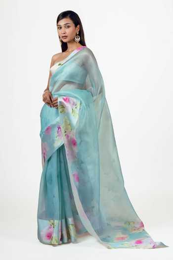 Studio 113 Alea Blue Organza Saree With Running Blouse 