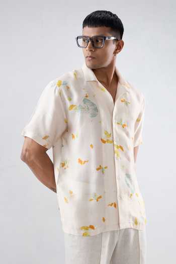 Raw & Rustic By Niti Bothra Abstract Eco Print Cuban Collar Shirt 