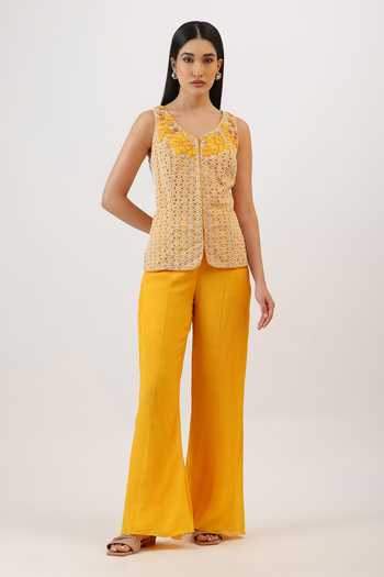 Vidushi Gupta Wildflower Honeycomb Embroidered Jacket & Pant Set 