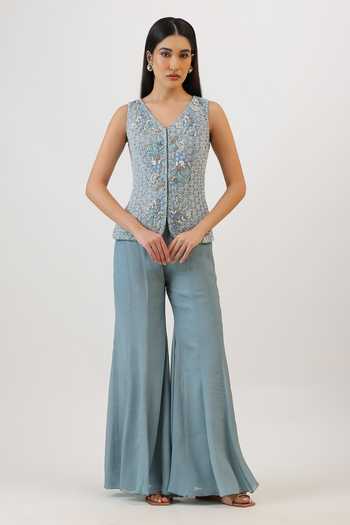 Vidushi Gupta Floral Honeycomb Embroidered Jacket & Sharara Set 