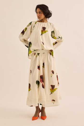 Kharakapas Clavel Abstratc Floral Print Blouse & Skirt Set 