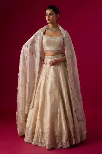 Vedant G Sequins Embroidered Champagne Tissue Lehenga Set 