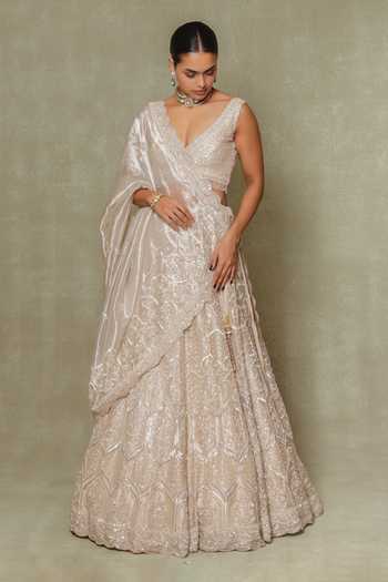 Vedant G Sequins Embroidered Tissue Lehenga Set 