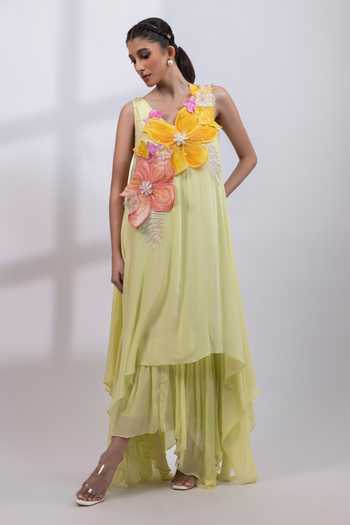 Smriti By Anju Agarwal Verdant Petal Hand Painted Dress