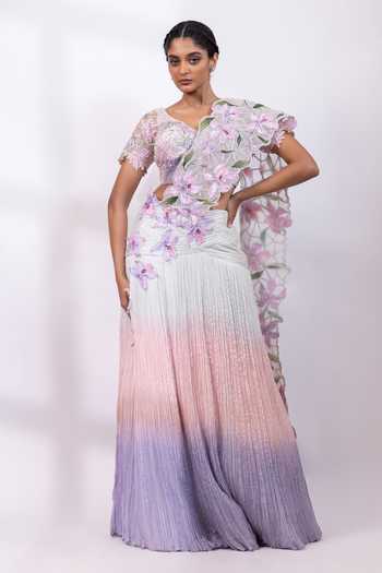 Smriti By Anju Agarwal Opal Reverie Ombre Pre-Draped Saree Set 