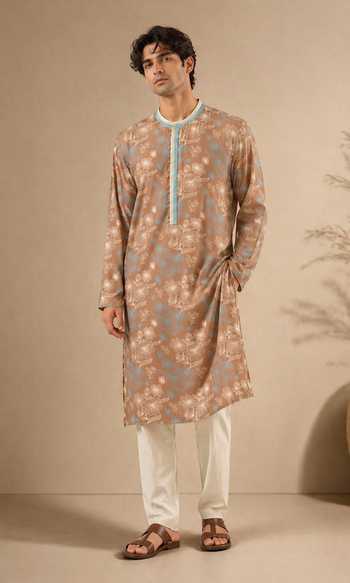 Mayank Modi - Men Monochrome Pulse Duo Print Kurta Set 