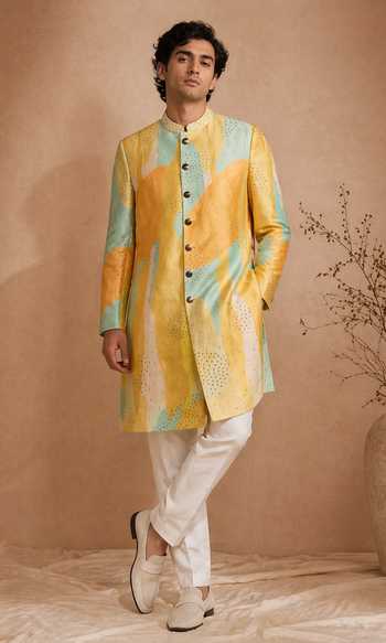Mayank Modi - Men Digital Noir Print Sherwani Set 