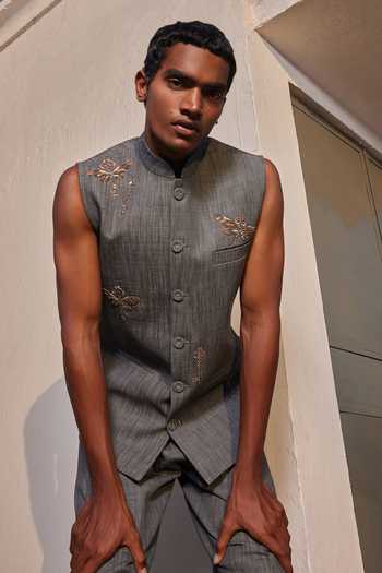 Shahin Mannan Butterkey Denim Nehru Jacket 