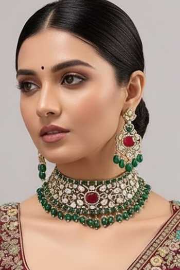 Auraa Trends Emerald Green Kundan Choker Necklace Set 