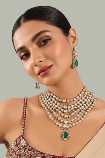 Auraa Trends Layered Emerald Kundan Necklace Set 