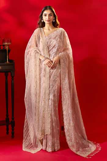 Azeera Embroidered Tissue Saree With Unstitched Blouse Piece 